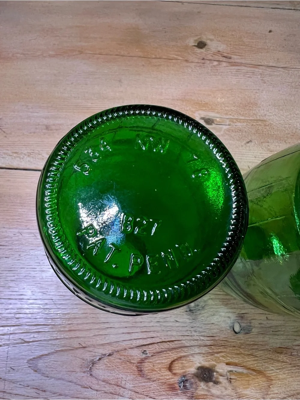 Set 3 Vintage Mickey's Fine Malt Green Glass Barrel Bottles 1960 Patent Pending